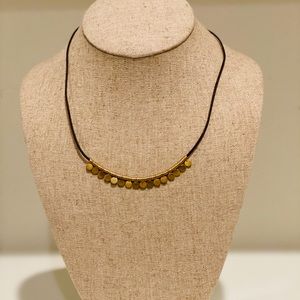 Stella & Dot Leather Gold Coin Disk Necklace